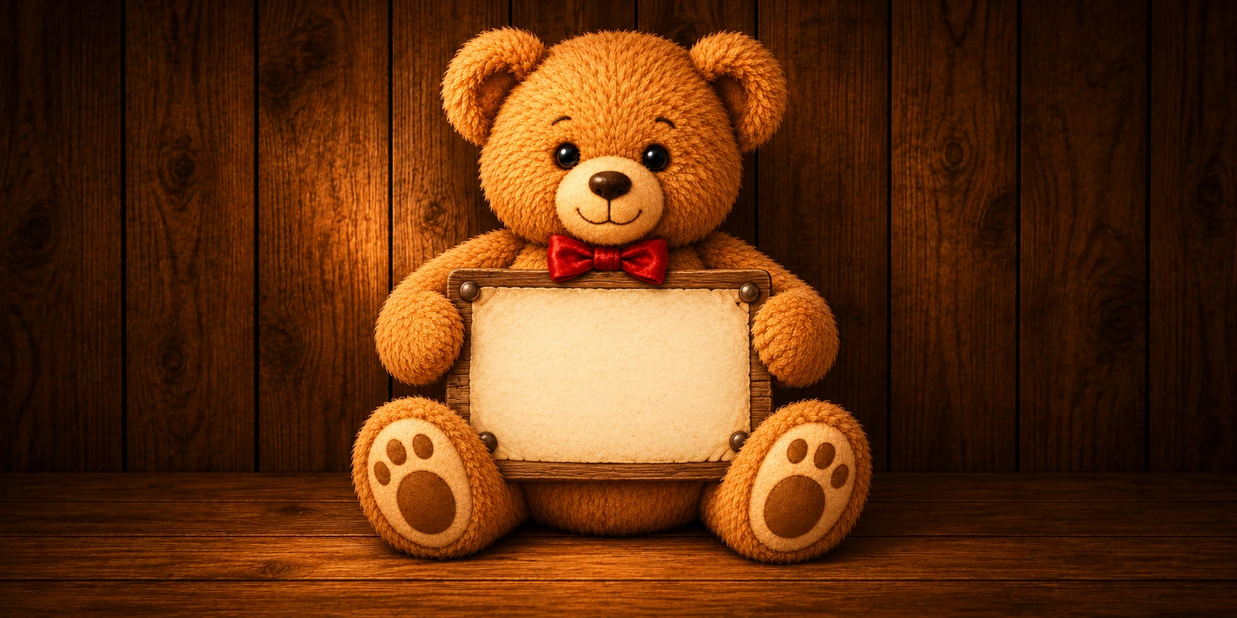 A well-loved teddy bear representing the story behind Trisha & Door